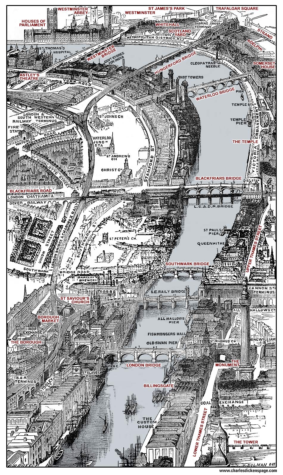 Charles Dickens aerial London Map view07